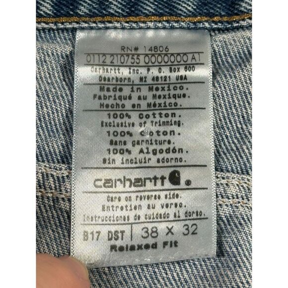 Carhartt Jeans Mens Size 38X32 Blue Relaxed Fit Denim Workwear Rugged B17 DST - Picture 7 of 12